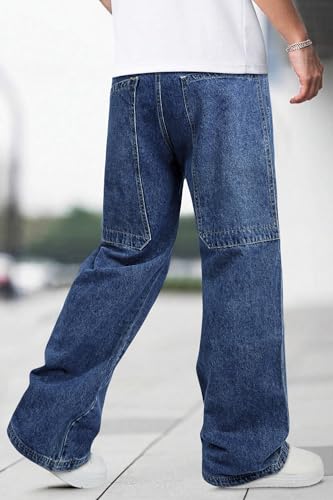 GINGTTO Mens Baggy Jeans Y2k Streetwear Blue Wide Leg Jeans Men Bootcut Denim Pants Oversized 363
