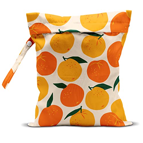 Image of zcyxuuw Wet Bag, Wet Dry Bag, Wet Bag for Swimsuit, Travel, Beach, Pool, Diapers, Dirty Yoga Gym Clothes, Makeup Bag, Waterproof Reusable Fruit Decor Orange Strawberry