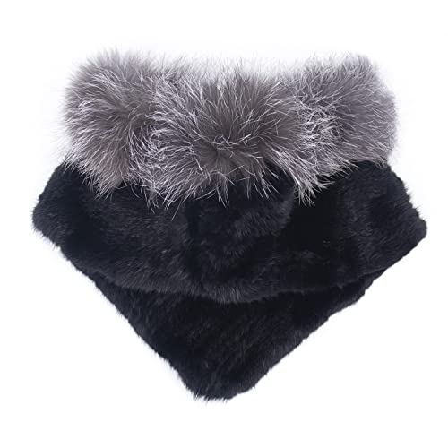 surell Real Mink Fur Collar with Fox Trim - Luxury Winter Scarf and Neck Warmer for Women2