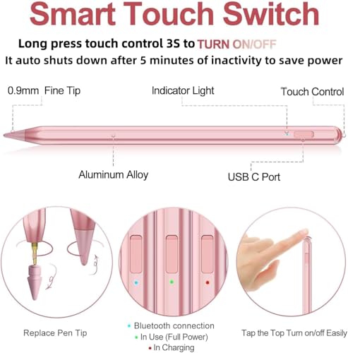 Image of Stylus Pen for iPad 2018-2026 with Palm Rejection, Apple Pencil for Pad11th /10th /9th /8th /7th /6th Gen, iPad Pro 11 /12.9 inch, New iPad Air 2026 11&13-inch(M3 /2) /5th /4th /3th Gen, iPad mini 6th /5th