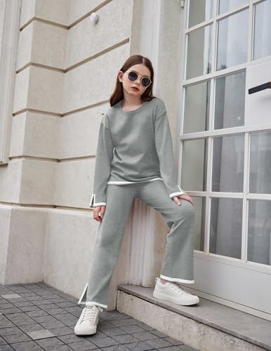 Image of Arshiner Girl's 2 Piece Outfits Long Sleeve Knit Pullover Sweater Tops Wide Leg Pants Casual Fall Sets Tracksuits