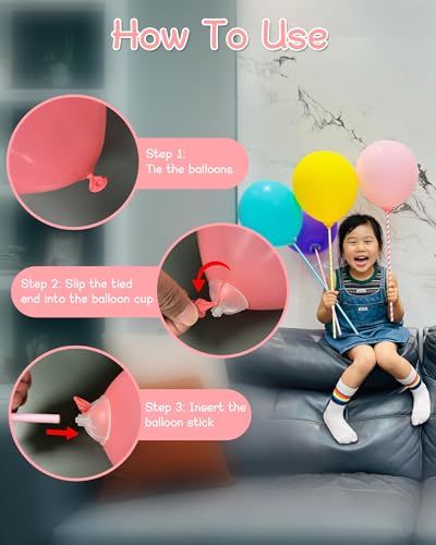 Yallove BS-CS Paper Balloon Sticks Set Of 100, Colored Handheld Balloon Holders For Party Favors thumb #4