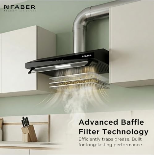Image of Faber Ruby Ductless 60cm 1000m /hr Baffle Filter Chimney | LED Lighting | Touch Control | 8 Yr Motor, 2 Yr Comprehensive Warranty by Faber | HOOD RUBY TC BK IN 60