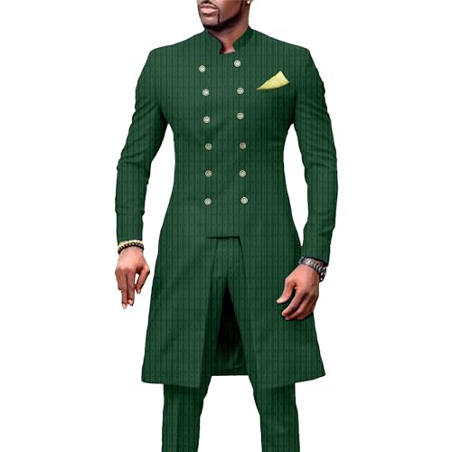 Men's Slim Fit Wedding African Clothes Double Breasted Embroidery Suit 2 Piece Formal Designed Blazer