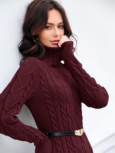 Langwyqu Womens Cable Knit Sweater Dress Sexy Long Sleeve Bodycon Turtleneck Mini Fall Sweaters Dresses4