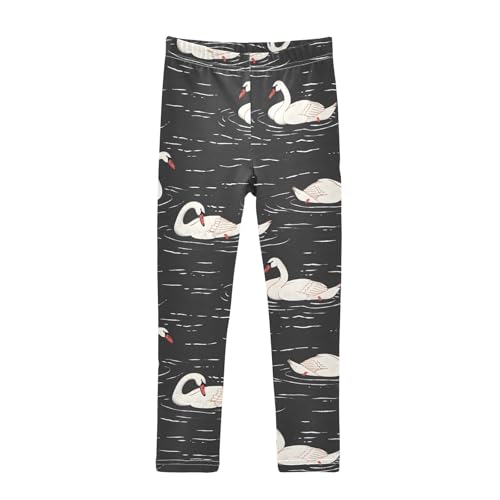 Swan Pond Painting Girls Leggings Athletic Pants Tights Stretch Bottom
