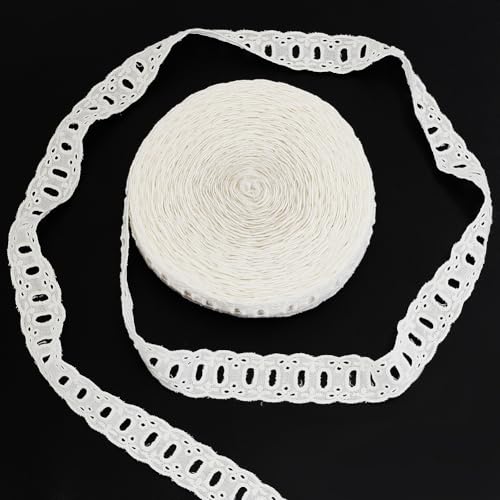 Cinta de Encaje de Algodón de 16 yarda de arricraft, Cinta de Encaje Hueco con Ojales para Bordar de 1 pulgada (26mm) de Ancho, para Decoración de Bodas, Vestidos, Manualidades de Costura