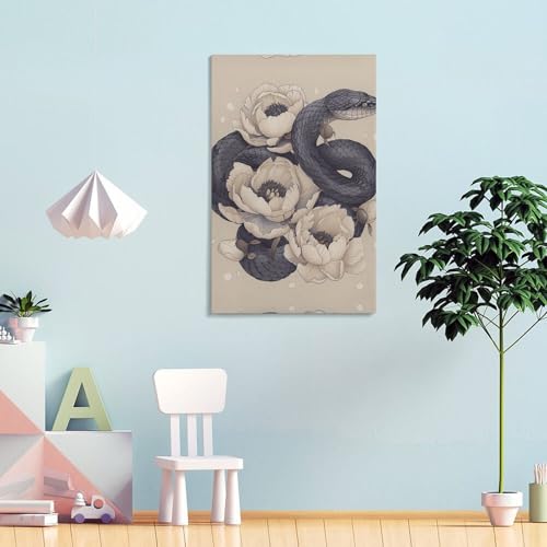 Toile murale serpent noir fleur de qualité supérieure pour salon chic