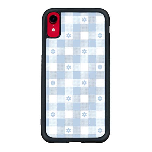Blue Flower Plaid Phone Case Compatible with iPhone XR 6.1 Inch, Cute Slim Fashionable Hard Shockproof Protective Aesthetic Geometric Pattern Cell Phone Case for Women Men Girls