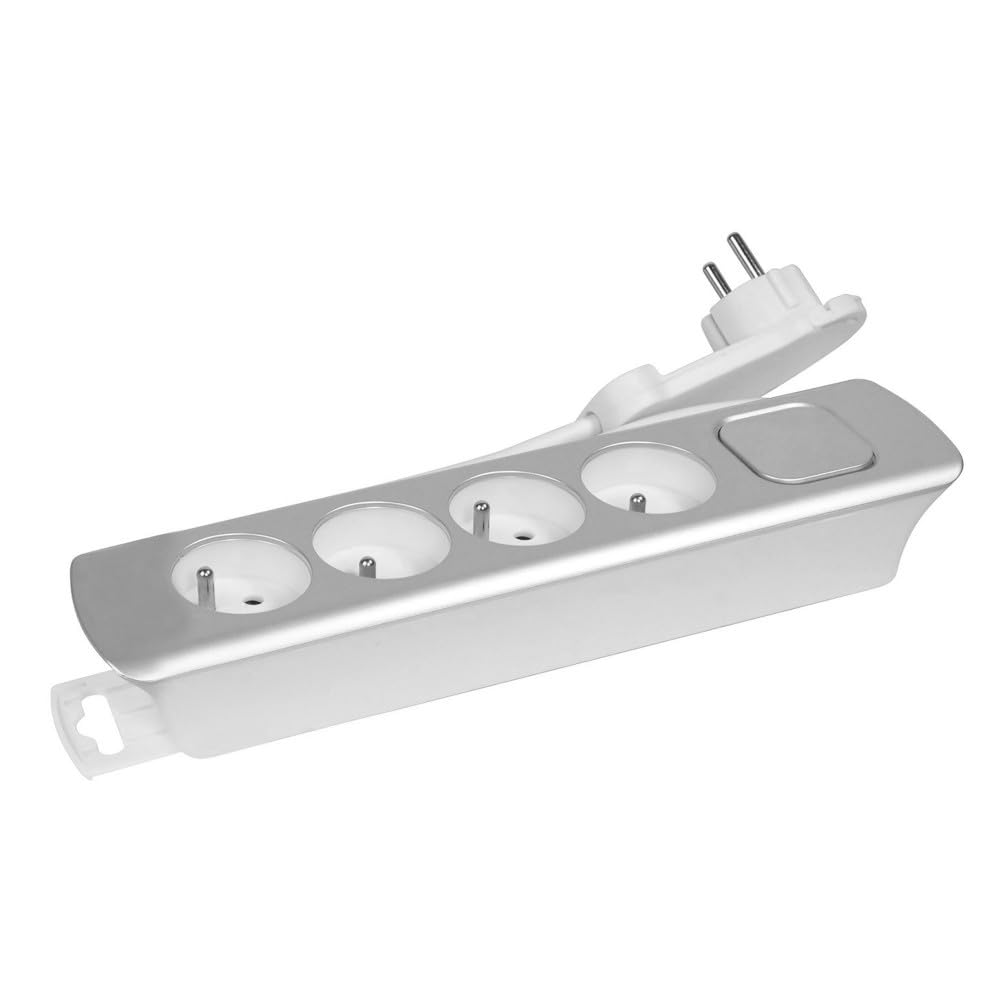 Gefom Bloc 4 Prises + Inter Câble 3G1 1M40 Design Fiche Plate Silver 400004