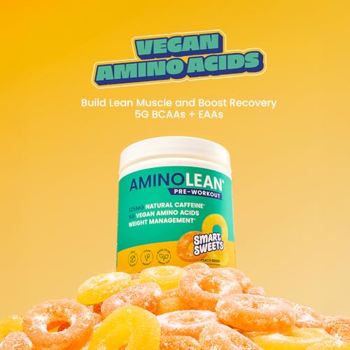 Image of RSP NUTRITION AminoLean x SmartSweets Pre Workout Powder, Amino Energy with Vegan BCAA Amino Acids & Natural Caffeine, Preworkout Boost for Men & Women, Peach Rings