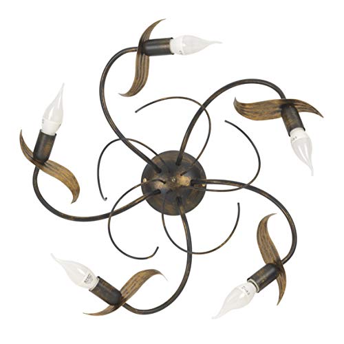Plafonnier 5 lumières E14 lustre métal marron or luminaire de plafond salon