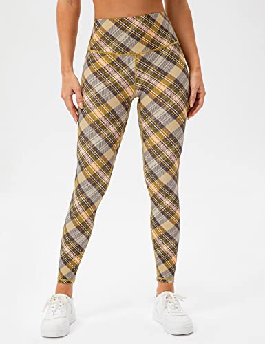 Lavento Women's Hugged Feeling Workout Leggings Plaid - High Waisted Running Tights Yoga Legging (Plaid #5, 4) #TOP4