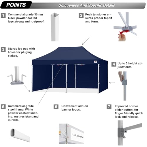 Image of ABCCANOPY Commercial Pop Up Canopy Tent with Sidewalls 10X20,Navy Blue