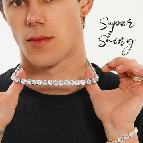 10MM Tennis Diamonds Chain Necklace 14K Gold Silver 5a+ Cubic Zirconia Full Diamond Sparkle Hip Hop Choker Chain Baguette Necklace For Men Women 16-30 Inch3