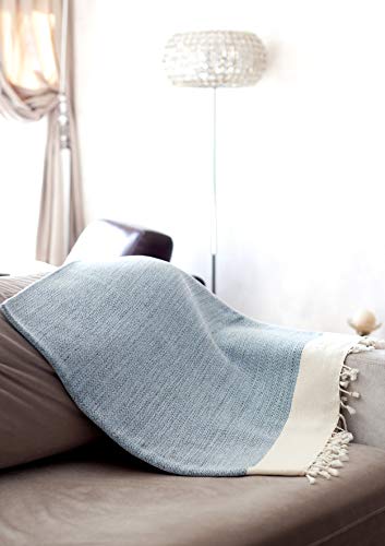 Smyrna Turkish Cotton Vintage Series Throw Blanket| 50 X 60 In 100% Cotton|Large Wearable Cozy Blanket Made In Turkey|Machine Washable|Premium Luxury Bath Towel & Picnic Rug - Light Blue #TOP2