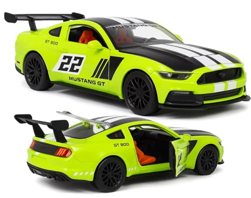 Image of 1:36 Scale Mustang GT Die-Cast Car - Metal Pull Back Toy Car with Openable Doors - Sports Model for Boys, Kids, Collectors - Friction Powered Vehicle (Green)