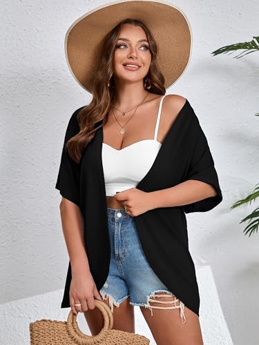 AusLook Women's Plus Size Short Sleeve Shawls and Wraps Lightweight Open Front Cardigan Cover Ups Shrugs Kimonos Jacket Coat3