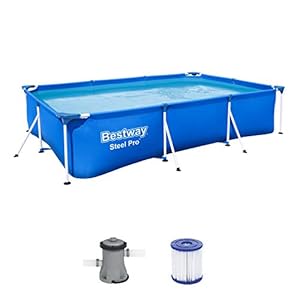 Bestway Steel Pro Frame Pool Set, vierkant 300x201x66 cm Zwembad met stalen frame, met filterpomp, blauw