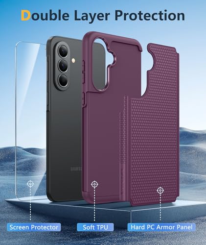 Image of FNTCASE for Galaxy A37-5G Phone Case - Samsung Military Grade Drop Protection Cover, 14ft Drop Tested, Screen Protector Included, Anti-Slip Textured, TPU+PC Dual Layer Shockproof (Burgundy Purple)