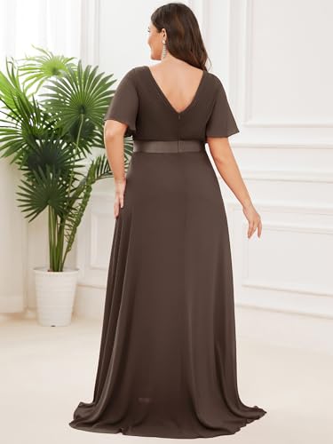 Image of Ever-Pretty Women's Chiffon Formal Evening Dresses for Curvy Women V-Neck Plus Size Floor Length Bridesmaid Dress
