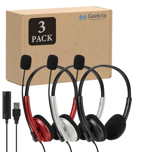 GEEKRIA USB Headset with Mic, Mute Button and Volume Control, Lightweight Wired Computer On-Ear...