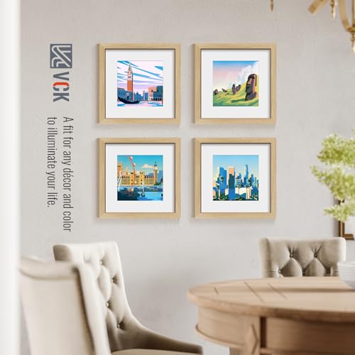 Image of VCK 12x12 Frame 5 Pack, Oak Wood, 8x8 Mat, Glass, for Picture Prints