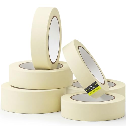 Image of Fainne 6 Rolls Masking Tape Bulk 1 Inch 55 Yards | General Purpose Tape for Classroom, Labeling, Crafts, Office, School Projects, Easy Tear & Clean Removal, Beige White