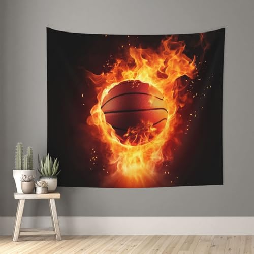 Tapisserie imprimée basket-ball design flamme haute définition