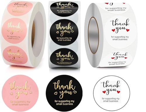 Image of 1000pcs Watercolor Thank You Stickers, Round Thank You Adhesive Sticker for Small Business Wedding Supplies Packing Stickers Gift Wrap (2, Thank You for My Small Business)