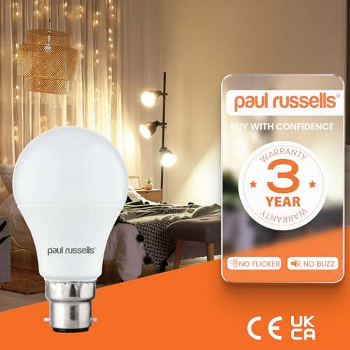 paul russells LED GLS Light Bayonet Cap BC, 60w Equivalent, 8watt 806LM LED Bulbs, 6500K Daylight Lamp, Classic Frosted A60 Standard B22 Energy Saving Non-Dimmable Large Globe Lightbulbs, 3 Pack - Image 4