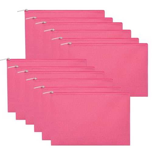 Image of 12 Pieces Cotton Canvas Makeup Bag, Multipurpose Cosmetic Bag with Zipper Travel Toiletry Pouch, Blank DIY Craft Bag (Hot Pink, M)