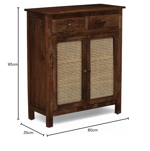 Image of Solid Wood Madrid 2 Drawers Sideboard | Crockery Cabinet | Natural Cane /Rattan Cabinet | Finish - Tubaq