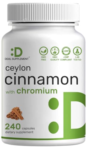 Ceylon Cinnamon with Chromium 1000mcg 240 Capsules | Active Inner Bark Extract True Sri Lanka Source | Natural Cinnamon Supplements