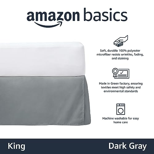 Image of Amazon Basics Lightweight Pleated Bed Skirt, Machine Washable, Wrinkle Resistant, 100% Polyester, King, Dark Grey
