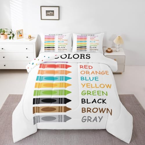 Image of Feelyou Kids Colors Learning Duvet Insert Full Size, Educational Comforter Set Boys Girls Preschool Bedding Set Kindergarten Teens Bedroom Decor Bed Set 3Pcs