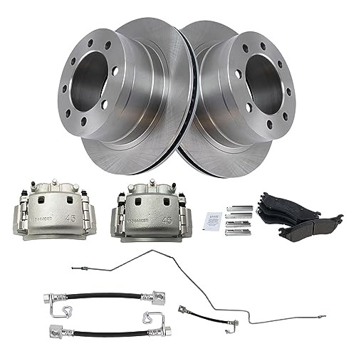 Image of TRQ Rear Brake Pad, Caliper, Hose, & Rotor Kit Ceramic Compatible with 2003-2008 Dodge Ram 2500 Ram 3500