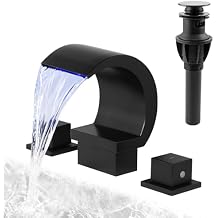 Black Waterfall Bathroom Faucet 3 Hole Widespread Bathroom Sink Faucet with Pop Up Drain