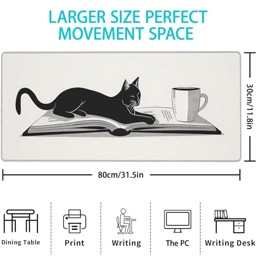 Tapis de souris de jeu grand format chat noir pour PC - 3