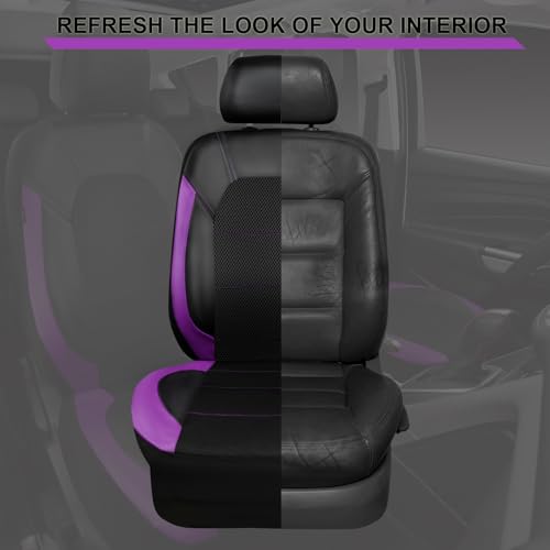 Image of CAR PASS Leather Car Seat Covers Front Seats only, with Air Mesh Front Seat Covers Breathable, Cool Automotive Seat Covers 2 Pack, Universal Fit Most Cars,SUV,Truck,Van Airbag Compatible(Black Purple)