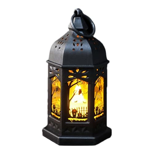Ancsttu Linternas de Halloween con Pilas, Linternas de Halloween al Aire Libre - Luces LED Linternas Decorativas para Velas eléctricas,Luz de Vela portátil, Farol Vintage, decoración para Halloween,