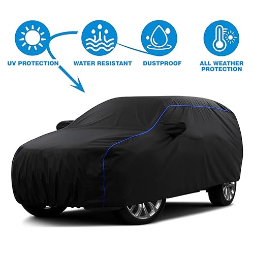 Image of Sulfar 100% Water Resistant Car Body Cover Compatible with Mirror for Maruti Suzuki Ertiga (Triple Stitched, Full Bottom Elastic, Black Tafetta with Blue Piping)