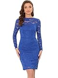 Allegra K Elegant Floral Lace Dress for Women's Business Boat Neck Cocktail Wedding Guest Bodycon Pencil Dress Small Royal Blue