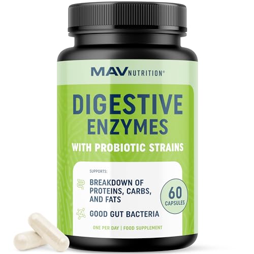 MAV NUTRITION Digestive Enzymes with Probiotics | Bloating Relief & Digestive Health for Women & Men | 400MG Enzyme Blend with Probiotic Strains for Digestion & Gut Health | 60 Ct.