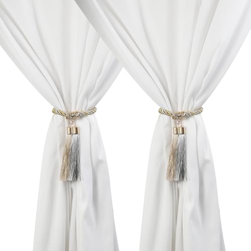 Pufguy 2 Pcs Curtain Tiebacks Rope Curtain Tiebacks Tassel Curtain Holdbacks Handmade Decorative Window Curtain Ties Backs,Grey