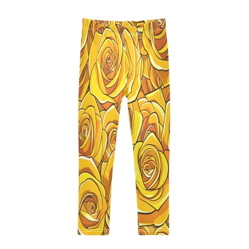 Bolaz Toddler Girls Leggings Printed Yoga Pants Leggings Yellow Roses for Kids