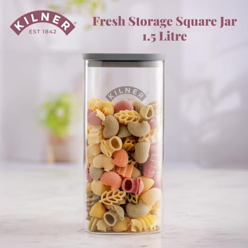 Image of Kilner Premium 1.5 L Fresh Storage Airtight Glass Jar Set of 2 with Vacuum Seal for Cereals, Flour, Dry Goods, Pulses, Daals | BPA-Free, Eco-Friendly Kitchen Container