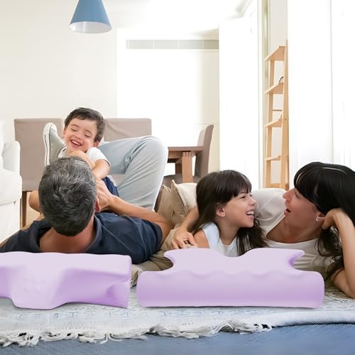 Cooling Contour Memory Foam Pillows Support Odorless Ergonomic Neck Pillow Adjustable Orthopedic Bed Pillow for Side Back Stomach Sleeper Cervical Pillow for Neck Pain Relief,with Pillowcase,Purple - 5