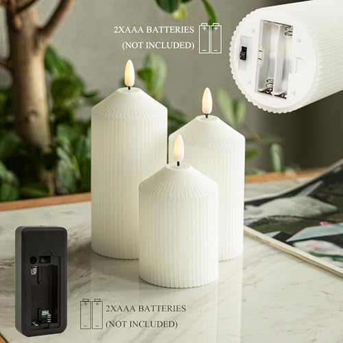 Image of LUSHARBOR Flameless Candles with Remote, 3 Pack Battery Operated Candles Flickering Real Wax LED Fake Pillar Candles with Timer for Wedding Home Party, White