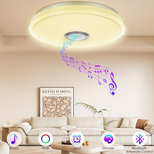 OGVDOE Lámpara de Techo LED Regulable 60W RGB Plafon Techocon Altavoz Bluetooth Ø40CM Plafón LED Lampara Techo con Mando a Distancia y Control APP Luz de Dormitorio Para Baño Sala de Estar - imagen 5